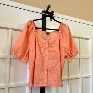 TORRID Papaya Punch Seersucker Puff Short Sleeve Button Front Crop Top NWT 2
